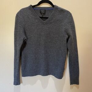 Qi Cashmere‎ 100% Wool V Neck Pullover Sweater Gray Adults Size Large Soft